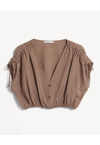 Blusa Crop Fruncida  Para Mujer Arena Seven Seven Seven Seven
