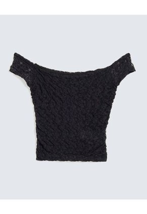 Blusa Off Shoulder En Encaje  Para Mujer Negro Seven Seven