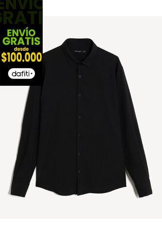 Camisa Regular Cuello Gales  Para Hombre Negro Seven Seven Seven Seven