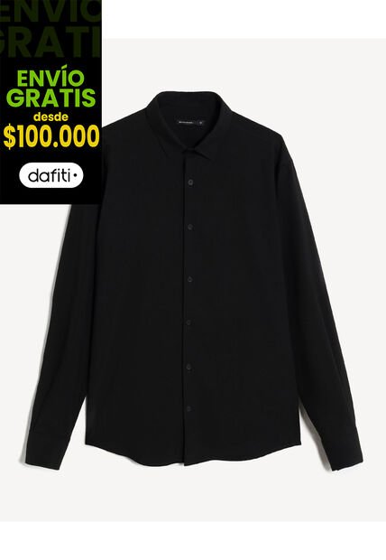 Camisa Regular Cuello Gales  Para Hombre Negro Seven Seven