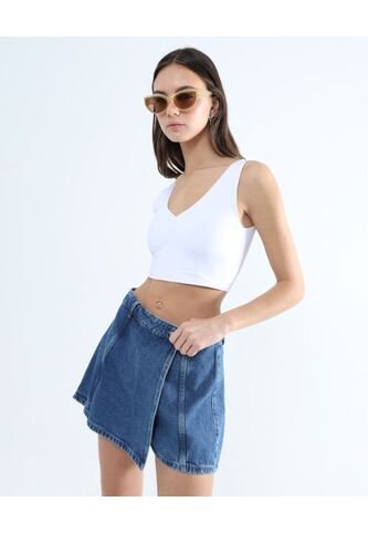 Camiseta Tipo Crop Hombro Angosto  Para Mujer Blanco Seven Seven Seven Seven