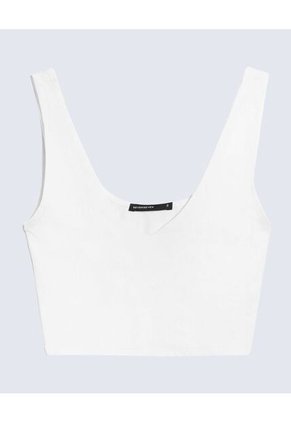Camiseta Tipo Crop Hombro Angosto  Para Mujer Blanco Seven Seven