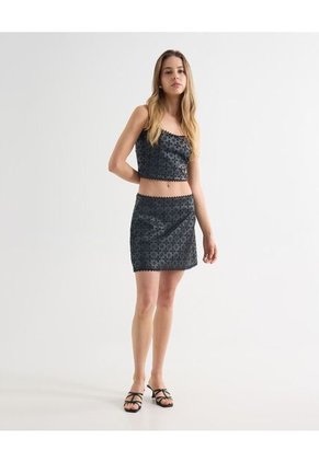 Mini Falda En Pu  Para Mujer Negro Seven Seven