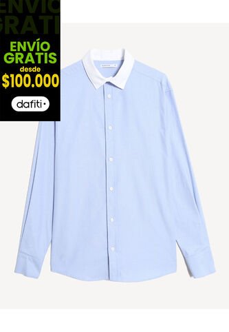 Camisa Relaxed Con Cuello Gales  Para Hombre Celeste Seven Seven Seven Seven