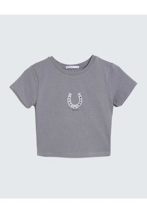 Camiseta Para Mujer Manga Corta Color Gris  Marca Seven Seven #28096098