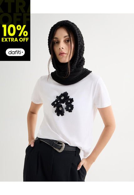 Camiseta Para Mujer Manga Corta Cuello Redondo Color Marfil Marca Seven Seven #28096200