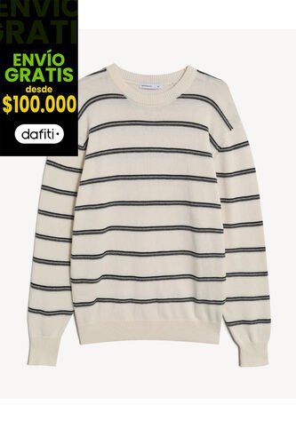 Buzo Rayado Relaxed  Para Hombre Beige Seven Seven Seven Seven