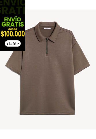 Polo Relaxed Zipper  Para Hombre Café Seven Seven Seven Seven