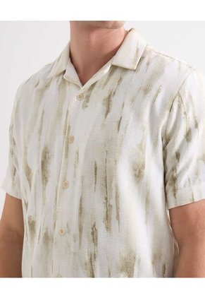 Camisa Resort Estampada Con Textura  Para Hombre Blanco Seven Seven
