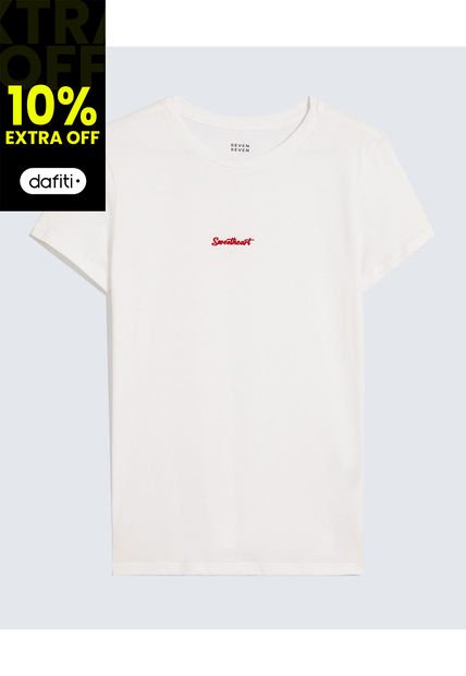 Camiseta Para Mujer Manga Corta Cuello Redondo Color Blanco Marca Seven Seven #28096224