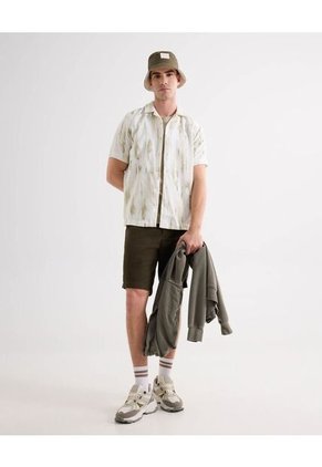 Camisa Resort Estampada Con Textura  Para Hombre Blanco Seven Seven