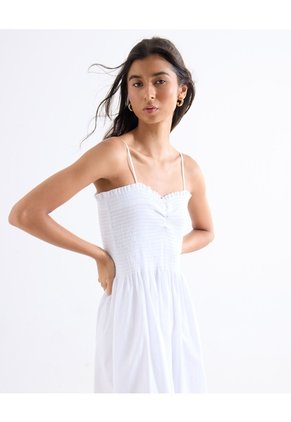 Vestido Midi Con Nido De Abeja  Para Mujer Blanco Seven Seven