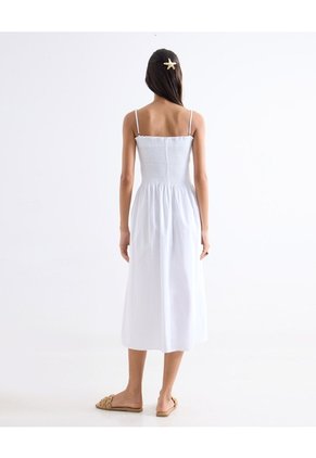 Vestido Midi Con Nido De Abeja  Para Mujer Blanco Seven Seven