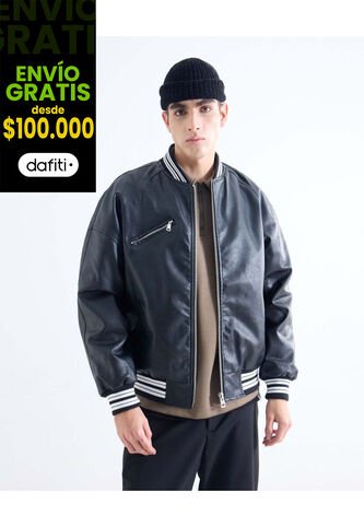 Chaqueta Bomber En Pu  Para Hombre Negro Seven Seven Seven Seven