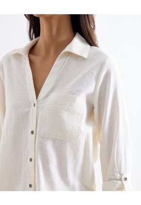 Blusa Camisera Holgada  Para Mujer Marfil Seven Seven