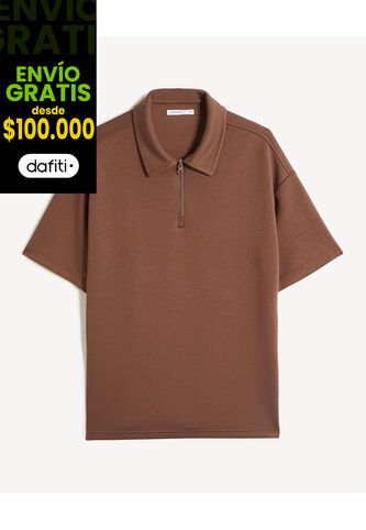 Polo Relaxed Zipper  Para Hombre Café Seven Seven Seven Seven