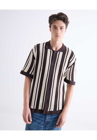 Camisa  Para Hombre Manga Corta Sin Bolsillo Cuello Casual M Color Café Marca Seven Seven #45012164 Seven Seven