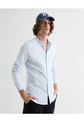 Camisa Para Hombre Manga Larga Sin Bolsillo Cuello Neru Color Azul Marca Seven Seven #45012151
