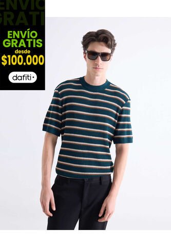 Camiseta Tejida Con Textura  Para Hombre Verde Seven Seven Seven Seven