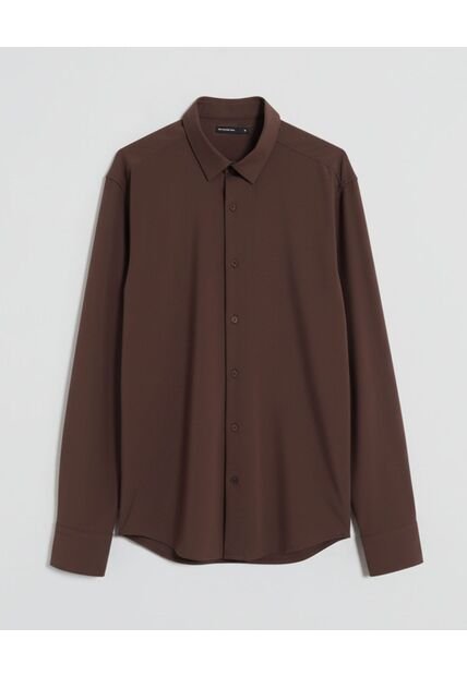 Camisa  Para Hombre Manga Larga Sin Bolsillo Cuello Casual M Color Café Marca Seven Seven #45012217