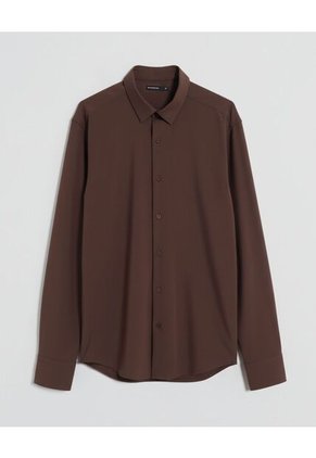 Camisa  Para Hombre Manga Larga Sin Bolsillo Cuello Casual M Color Café Marca Seven Seven #45012217