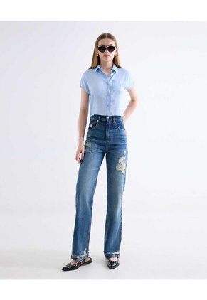 Jean  Para Mujer Straight Color Azul Marca Seven Seven #28160974