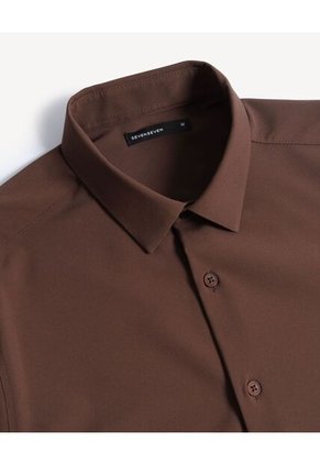 Camisa  Para Hombre Manga Larga Sin Bolsillo Cuello Casual M Color Café Marca Seven Seven #45012217