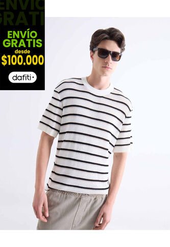 Camiseta Tejida Con Textura  Para Hombre Marfil Seven Seven Seven Seven