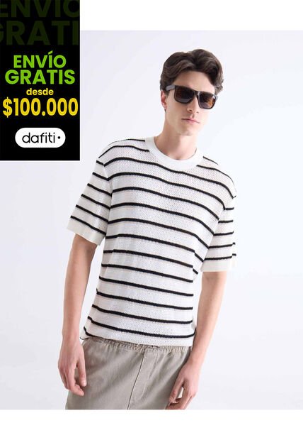 Camiseta Tejida Con Textura  Para Hombre Marfil Seven Seven