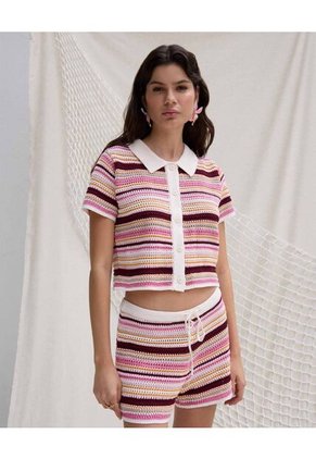 Camiseta  Para Mujer Manga Corta Cuello V Color Crema Marca Seven Seven #28096473