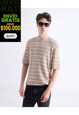 Camiseta Tejida Con Textura  Para Hombre Beige Seven Seven Seven Seven
