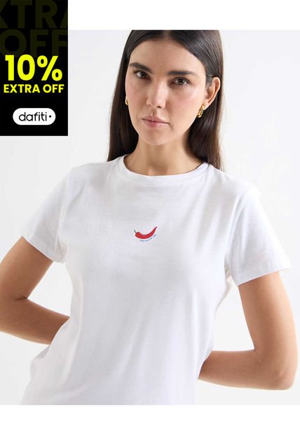 Camiseta Para Mujer Manga Corta Cuello Redondo Color Crudo Marca Seven Seven #28096215