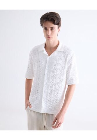Camisa  Para Hombre Manga Corta Sin Bolsillo Cuello Resort Color Blanco Marca Seven Seven #45012231 Seven Seven