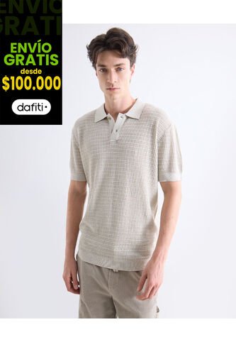 Polo Tejido Texturizado  Para Hombre Gris Seven Seven Seven Seven