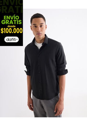 Camisa Regular Con Botonadura Frontal  Para Hombre Negro Seven Seven Seven Seven