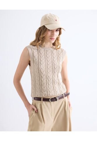 Camiseta  Para Mujer Manga Sisa Cuello Redondo Color Beige Marca Seven Seven #28096424 Seven Seven