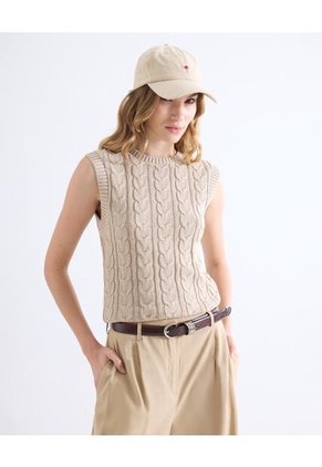 Camiseta  Para Mujer Manga Sisa Cuello Redondo Color Beige Marca Seven Seven #28096424