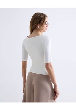 Camiseta  Para Mujer Manga Corta Cuello Redondo Color Marfil Marca Seven Seven #28096638