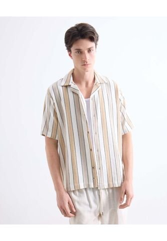 Camisa  Para Hombre Manga Corta Sin Bolsillo Cuello Resort Color Beige Marca Seven Seven #45012229 Seven Seven