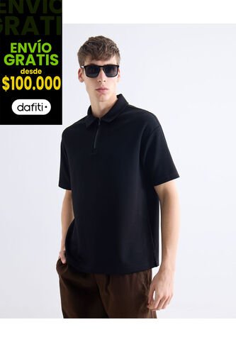 Polo Relaxed Tejida  Para Hombre Negro Seven Seven Seven Seven