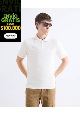 Polo Tejido Con Zipper  Para Hombre Hueso Seven Seven Seven Seven