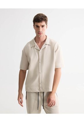 Camisa Para Hombre Sobrecamisa Manga Corta Color Crema Marca Seven Seven #45012161