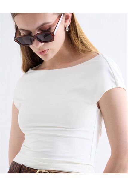 Camiseta  Para Mujer Manga Corta Cuello Redondo Color Crema Marca Seven Seven #28096636