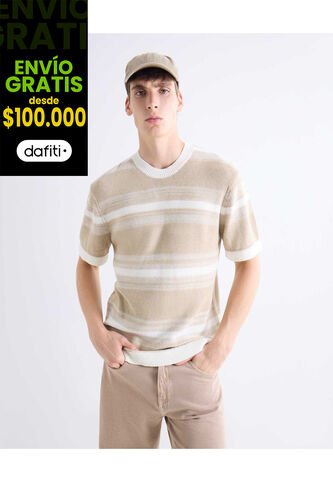 Camiseta En Tricot  Para Hombre Beige Seven Seven Seven Seven