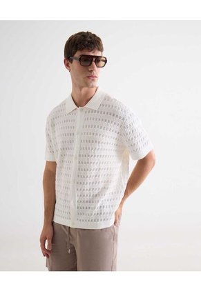 Camisa Para Hombre Manga Corta Sin Bolsillo Cuello Casual M Color Crudo Marca Seven Seven #45012172