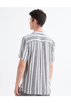 Camisa Resort Estampado De Hojas  Para Hombre Gris Seven Seven