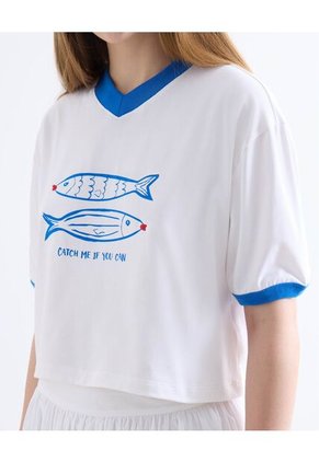 Camiseta  Para Mujer Manga Corta Cuello V Color Marfil Marca Seven Seven #28096642