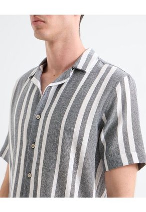 Camisa Resort Estampado De Hojas  Para Hombre Gris Seven Seven