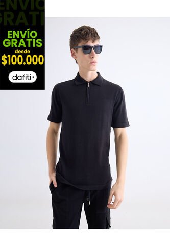 Polo Tejido Con Zipper  Para Hombre Negro Seven Seven Seven Seven