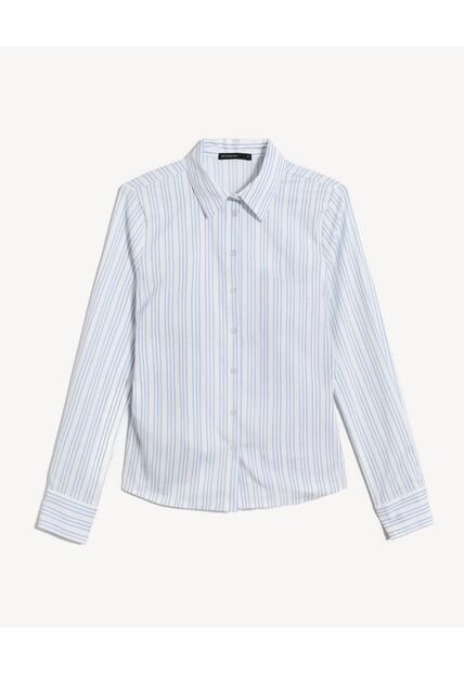 Camisa De Rayas Slim Fit Con Cuello Clásico  Para Mujer Azul Seven Seven